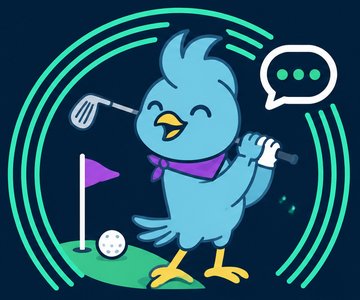 Birdie the caddie swinging a golf club